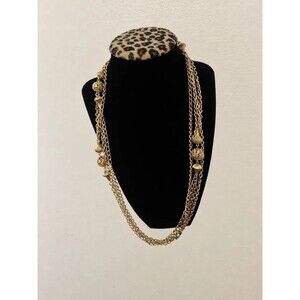 Gold-Tone Multi-Strand Chain Necklace with Filigree Beads